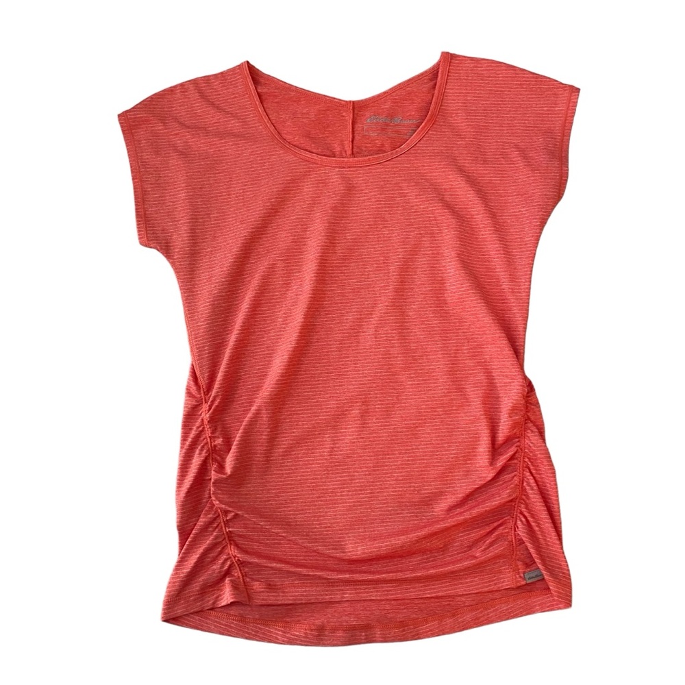 Eddie Bauer athletic top cap sleeve t-shirt orange stripe ruched size small